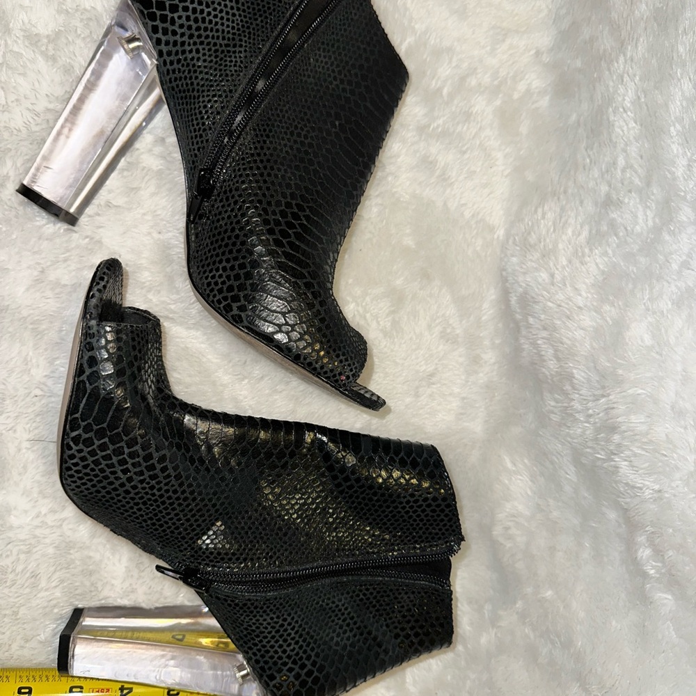 Steve Madden Black Snakeskin Ankle Boots with Clear Heels